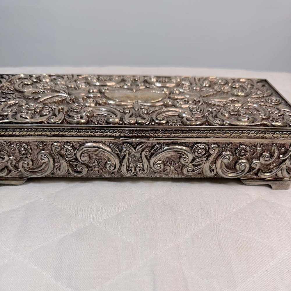 Vintage Godinger Ornate Silver Tone Decorative Jewelry Box 1992 Sturdy Metal - Picture 5 of 14